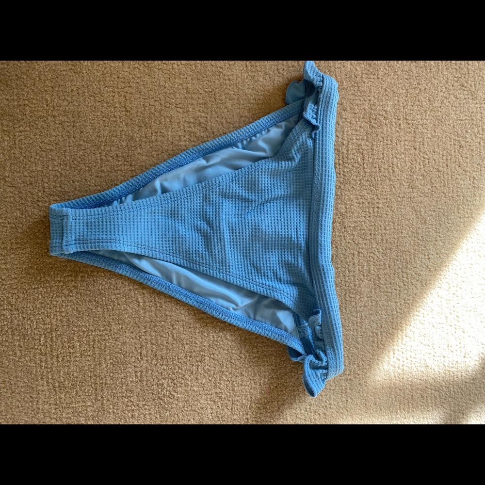 Bobbles and Lace high waisted light blue bikini bottoms